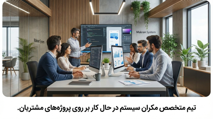 تیم پشتیبانی و متخصص مکران سیستم در محیط کار.